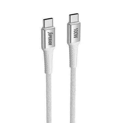 USB data kabal Superior SU-K152 pleteni Fast 100W 5A Type C to Type C 1m beli